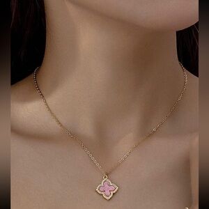 : ✨ Dainty Pink & Gold Clover Necklace ✨